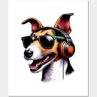 Smooth Fox Terrier Smiling DJ with Headphones and Sunglasses Posters and Art